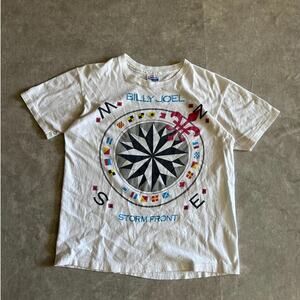 90s Vintage Billy Joel Storm Front White Band T Shirt Size L